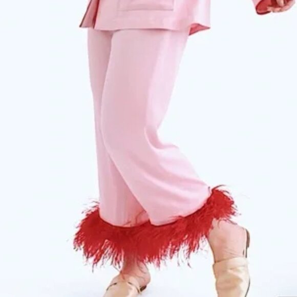Sleeper Pink Pajama Bottoms with Red Feather Trim - Picture 3 of 10